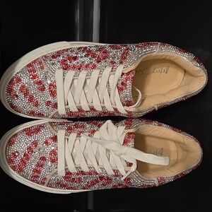 Betsey Johnson Bling Candy Cane Red and White Women's Sneakers
